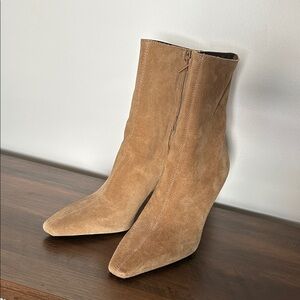 Zara Tan Heeled Suede Boots